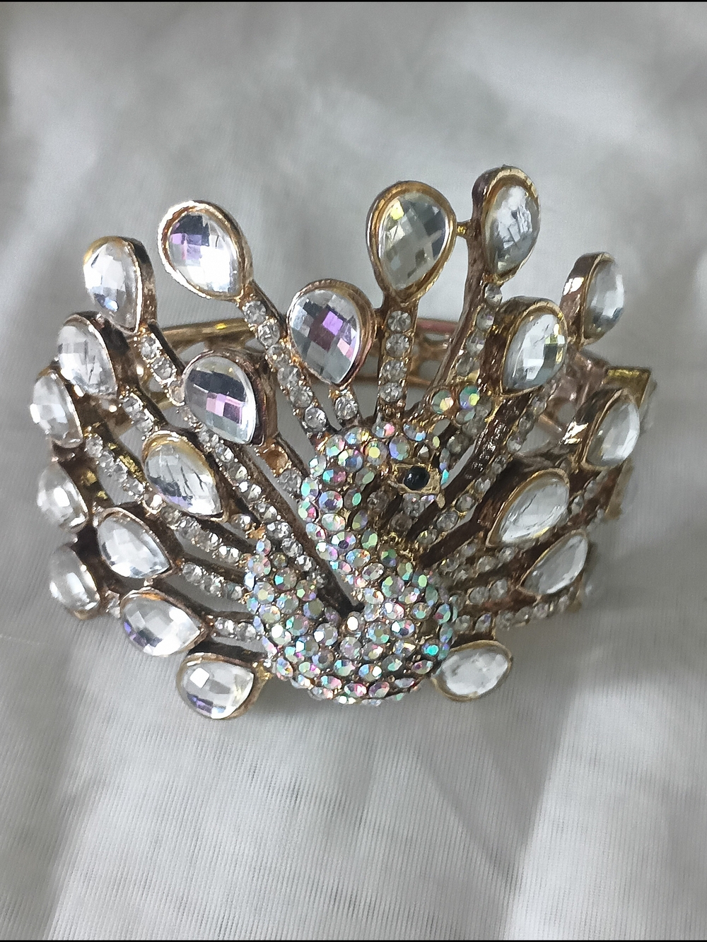 Kirk Folley Gold Peacock Crystal Statement Cuff Bracelet - Clear